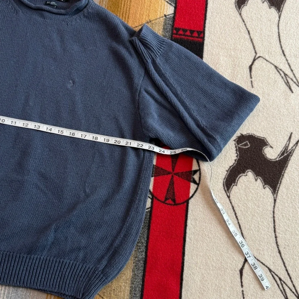 Polo Ralph Lauren Mens Linen Cotton Knit Sweater Blue Rolled Mock Neck Large